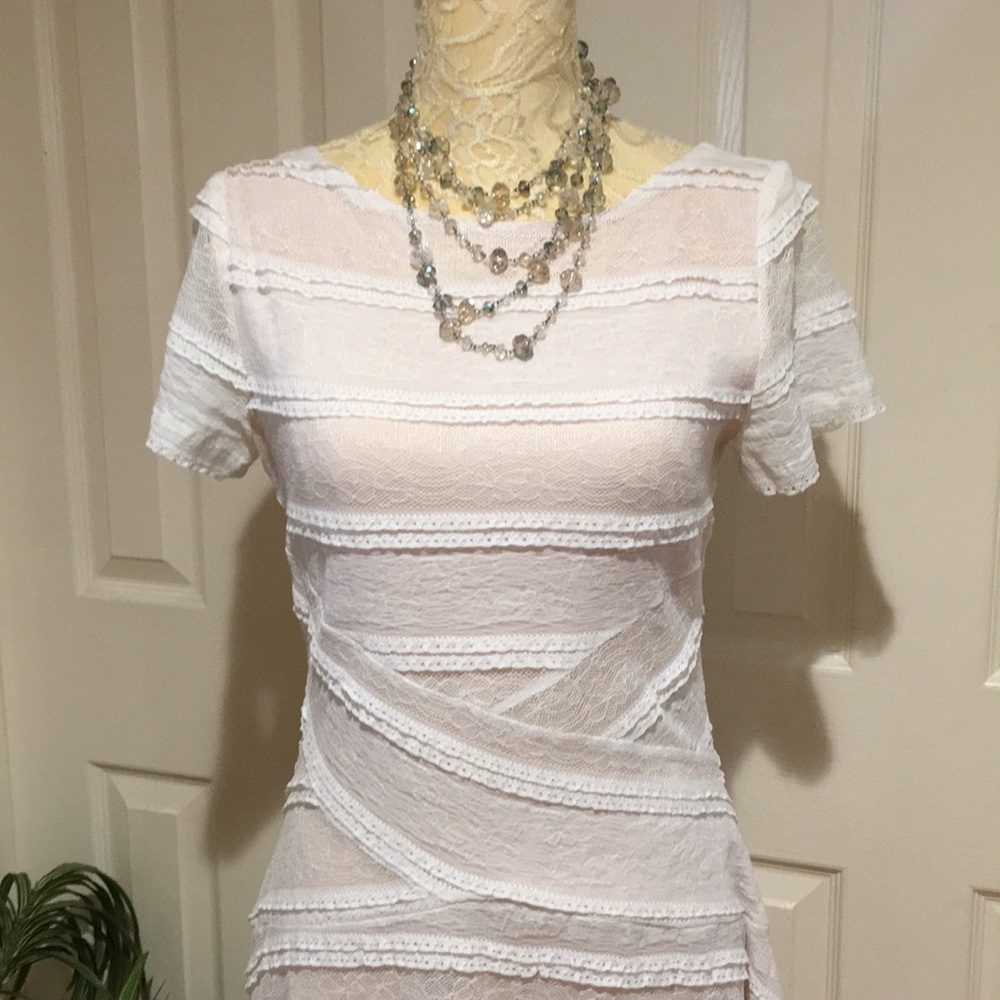🎉🎈HP 3/4 Cream Women’s Formal Party Lace Dress - Picture 2 of 8